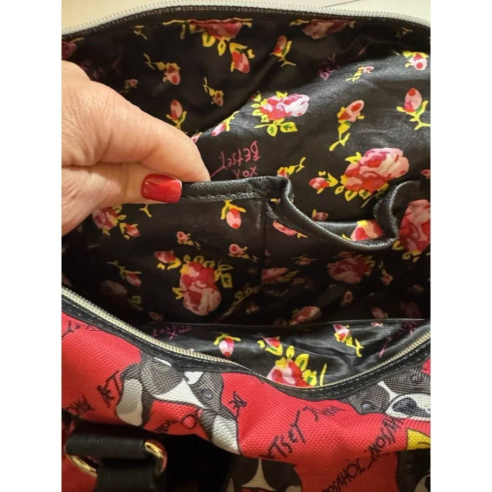 BETSEY JOHNSON Bag Iconic Bulldog Large Duffle +Card/Coin  Wallet Pink EUC